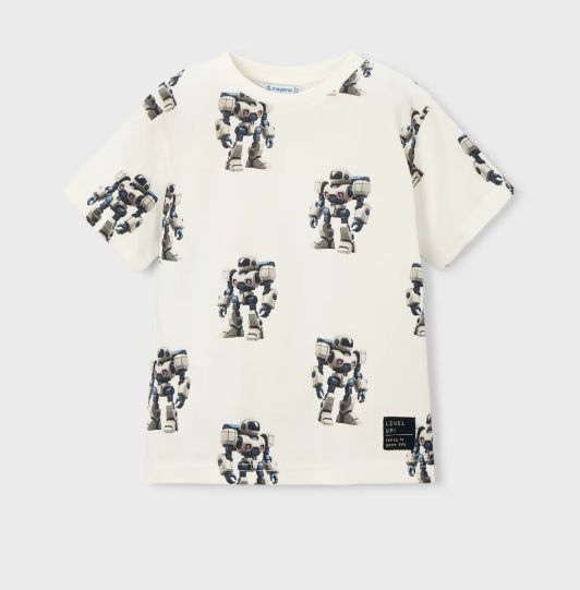 Mayoral T-Shirt with Robots Print Style 3068 - White/Robot Print